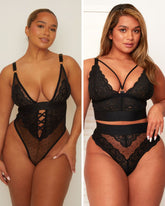 Tutti 3-piece fuller bust lingerie set in Midnight Black, front view