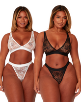 Millie-Mae Twin Pack Triangle Bralettes & Thong Set : Black & Ice White