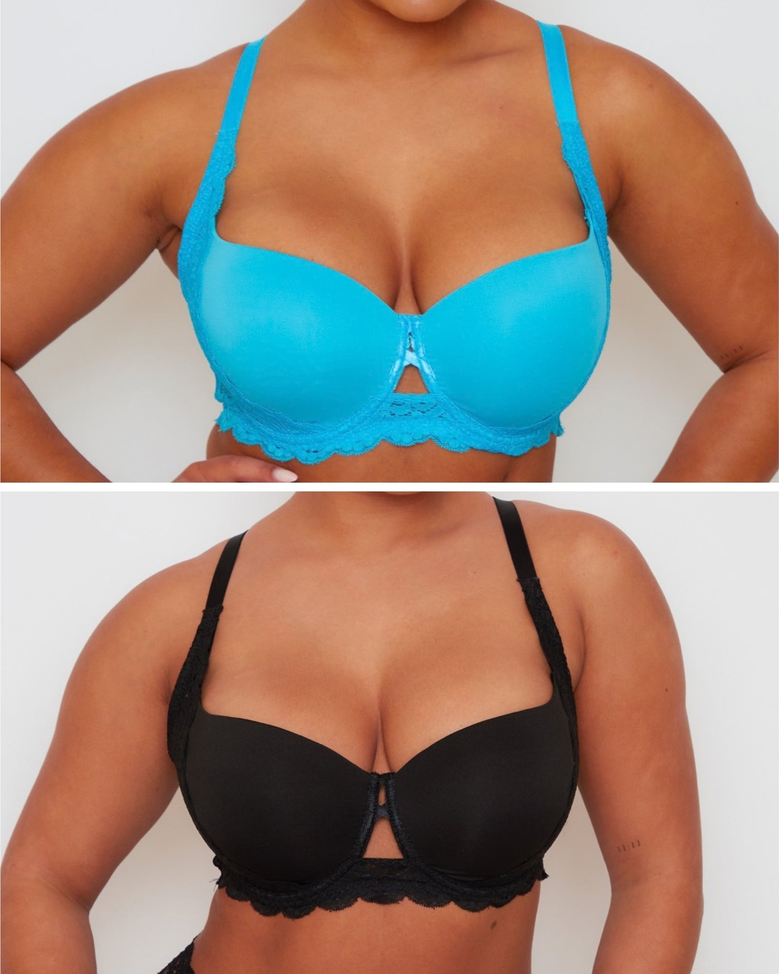 Daley Lace T-Shirt Bra Twin Pack in Bluebird Blue and Midnight Black with smooth moulded cups, lace detailing and supportive fit.