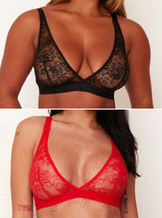 Millie-Mae Twin Pack Triangle Bralettes : Black & Scarlet Red