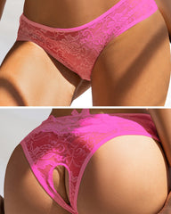Pink lace underwear on a neutral background