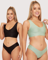 Stevie Twin Pack Bralette & Brief Set : Black & Basil