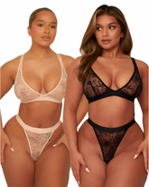 Millie-Mae Twin Pack Triangle Bralettes & Thong Set : Black & Blush Pink