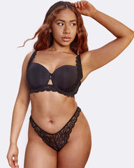 Classic capella Brazilian shaped brief in black lace with a scalloped lace edge