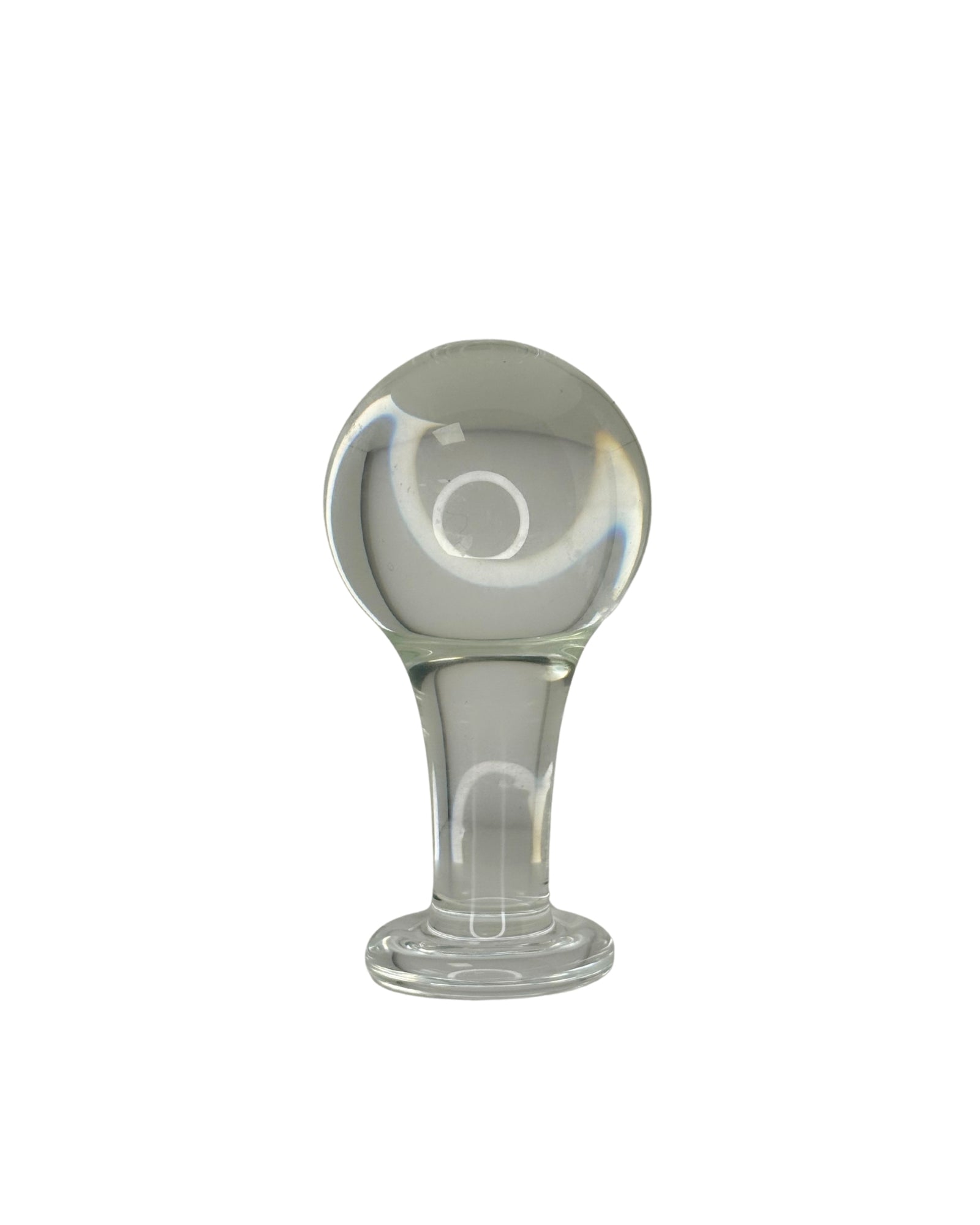 Brand X toys Anal Orb Intermediate clear glass butt plug featuring a smooth spherical design