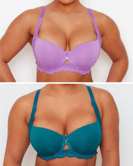 Daley Lace T-Shirt Bra Twin Pack in Amethyst Orchid and Blue Coral featuring smooth moulded cups, underwired support and delicate lace wings.