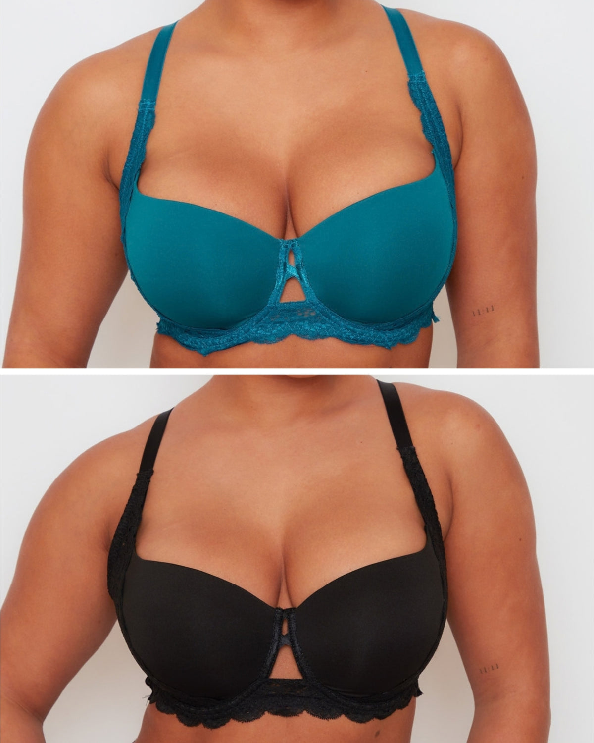 Daley Lace T-Shirt Bra Twin Pack in Blue Coral and Midnight Black with smooth moulded cups, lace detailing and everyday support.