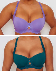 Daley Lace T-Shirt Bra Twin Pack in Amethyst Orchid and Blue Coral featuring smooth moulded cups, underwired support and delicate lace wings.