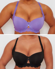 Daley Lace T-Shirt Bra Twin Pack in Amethyst Orchid and Midnight Black featuring smooth moulded cups, underwired support and delicate lace wings.
