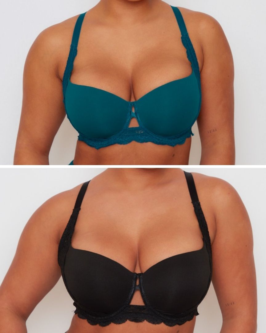 Daley Lace T-Shirt Bra Twin Pack in Blue Coral and Midnight Black with smooth moulded cups, lace detailing and everyday support.