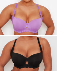 Daley Lace T-Shirt Bra Twin Pack in Amethyst Orchid and Midnight Black featuring smooth moulded cups, underwired support and delicate lace wings.