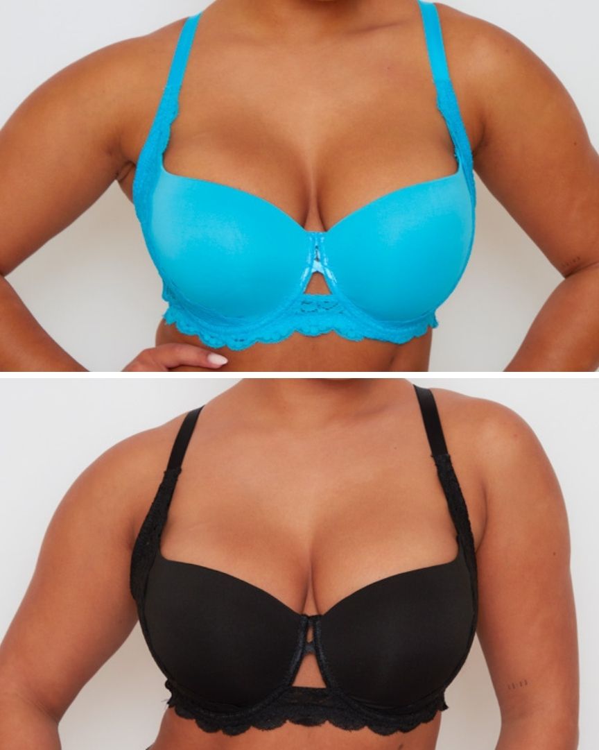 Daley Lace T-Shirt Bra Twin Pack in Bluebird Blue and Midnight Black with smooth moulded cups, lace detailing and supportive fit.