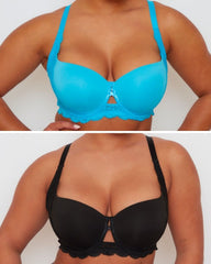 Daley Lace T-Shirt Bra Twin Pack in Bluebird Blue and Midnight Black with smooth moulded cups, lace detailing and supportive fit.