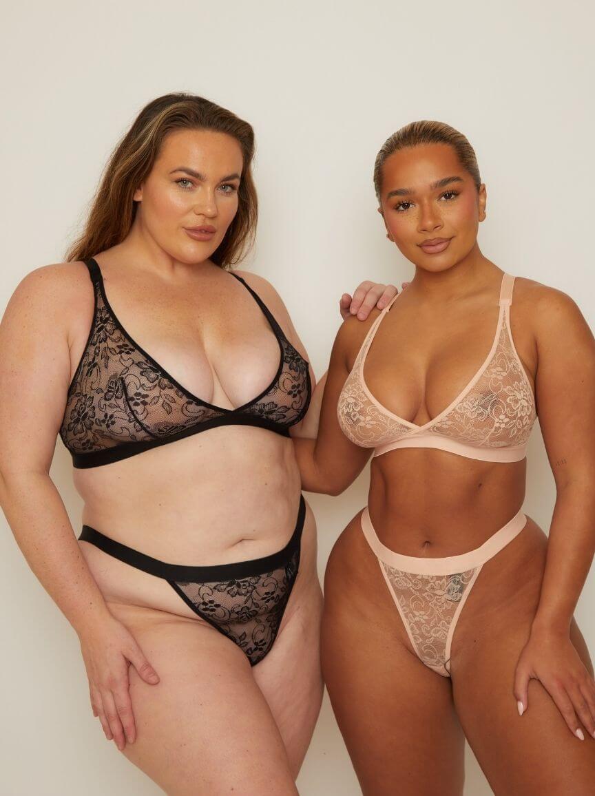 Millie-Mae Twin Pack Triangle Bralettes : Black & Blush Pink