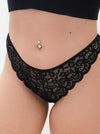 Brooke midnight black lace and mesh thong with scalloped edging