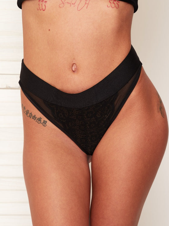Esme midnight black thong with mesh and lace