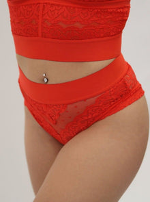  Francine fiery red thong with lace and mesh