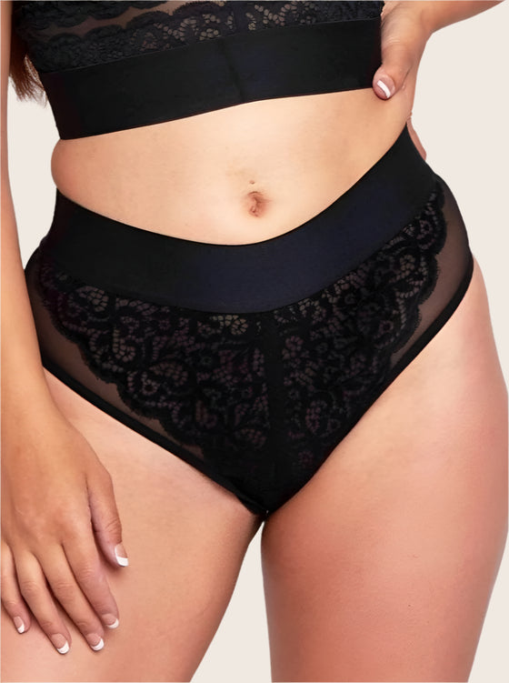 Gia high waist black brazilian with mesh overlay