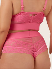 Francine hot pink mesh thong with lace detailing