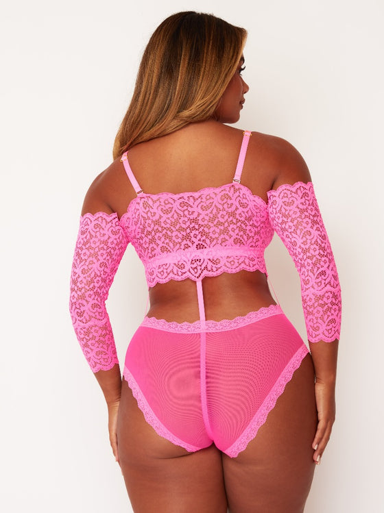 Alix Lace bodysuit in Neon Pink Back Detail