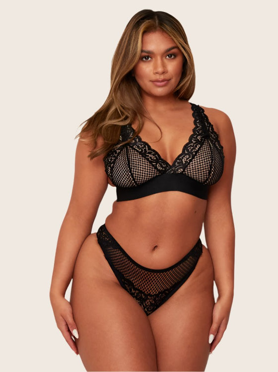 Bella bralette midnight black scalloped lace edge neckline