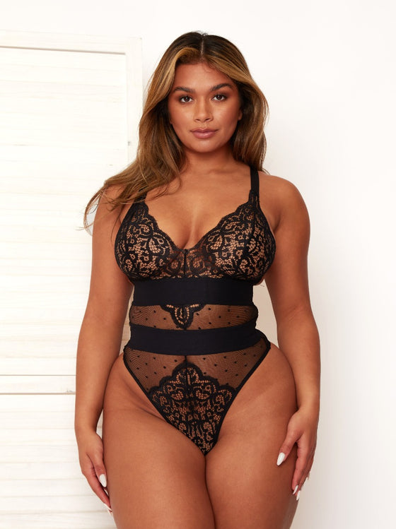 Stunning isabella midnight black bodysuit featuring sport mesh