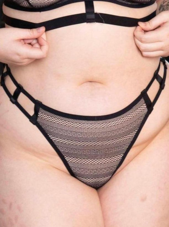 Sexy geo mesh thong with ide cut outs