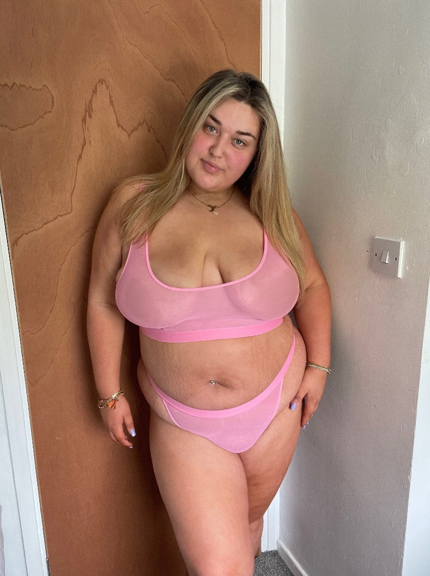 Lola-Mae Mesh Twin Pack Crop Bralettes : Candyfloss & Ice White